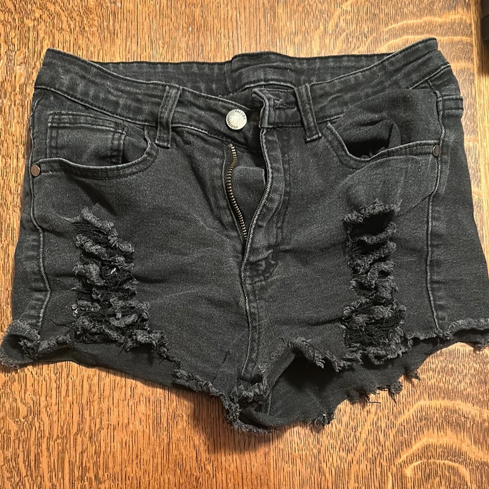 SHEIN Black Distressed Jean Shorts High-Waisted
